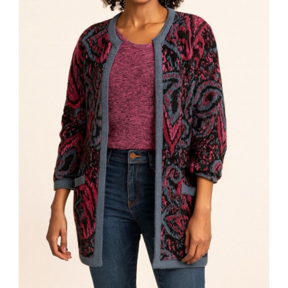 Vintage JL Scherrer Paris cardigan Sweater Sz L Paisley Duster Whimsigoth Granny